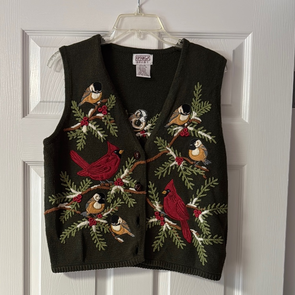 Embroidered Bird and Branch Vest